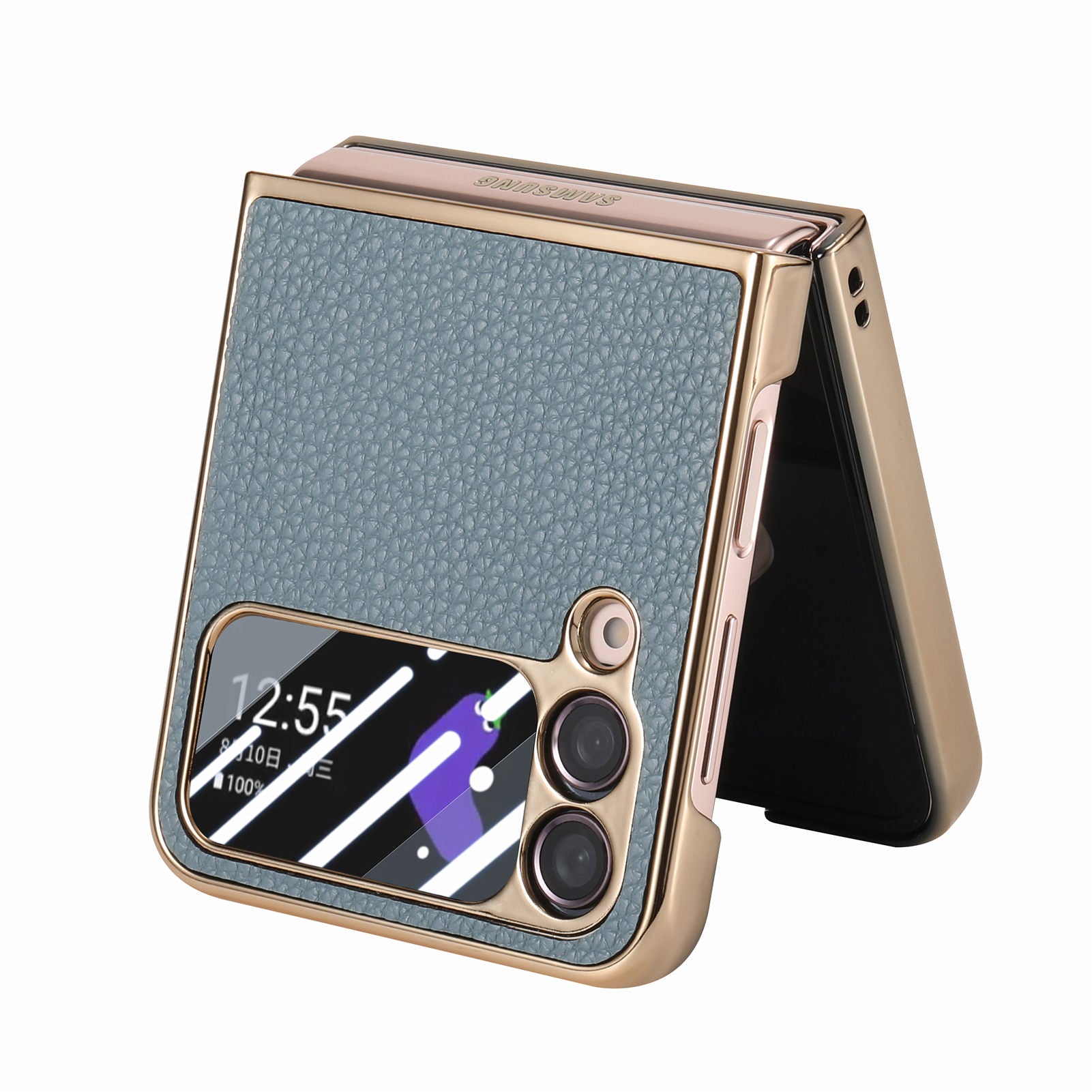For Samsung Galaxy Z Flip4 5G Electroplating Phone Case Litchi Texture Leather PC Cover with Tempered Glass Rear Screen Film For Samsung Galaxy Z Flip4 5G Electroplating Phone Case Litchi Texture Leather PC Cover with Tempered Glass Rear Screen Film